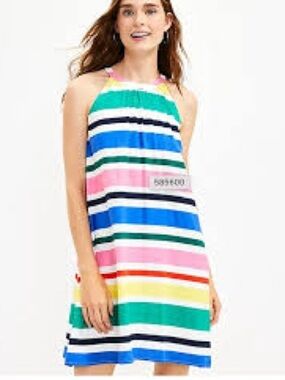 LOFT Petite Halter Dress Multicolor Stripe Swing Dress Size LP Summer